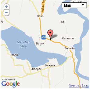 بختيار پور جو نقشو جنهن ۾ سنڌو دريا ۽ منڇر ڍنڍ نظر اچي رهيا آهن